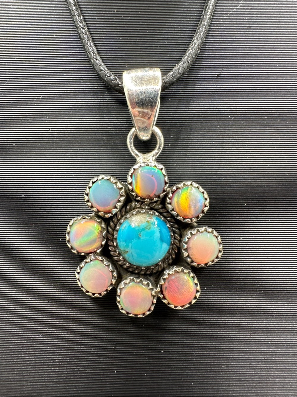Aurora Opal & Turquoise Sterling Silver 925 Necklace Pendant Handmade